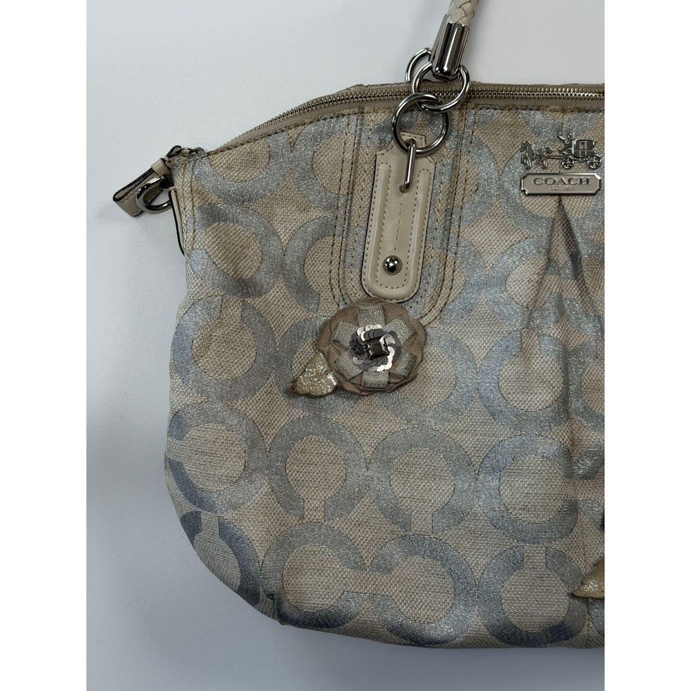 Coach Shoulder Bag Womens Large Silver Good Limited Edition Floral Jacquard - Picture 16 of 16